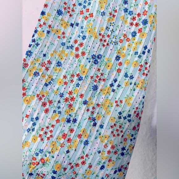 J. Crew NEW Ruffle Top in Field Day Print Small Floral w/ Gold Metallic Stripe S - Picture 6 of 9